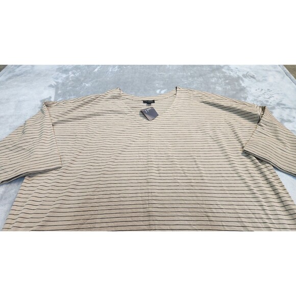 New J.Jill Women's 2X Light Camel Black Wearever Rolled Cuff Slub Knit Top - Picture 2 of 7